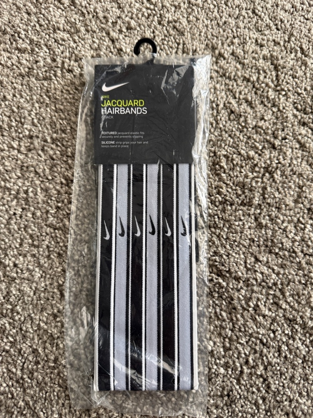 Nike Black and White Striped Jacquard Hairbands - 6 Pack